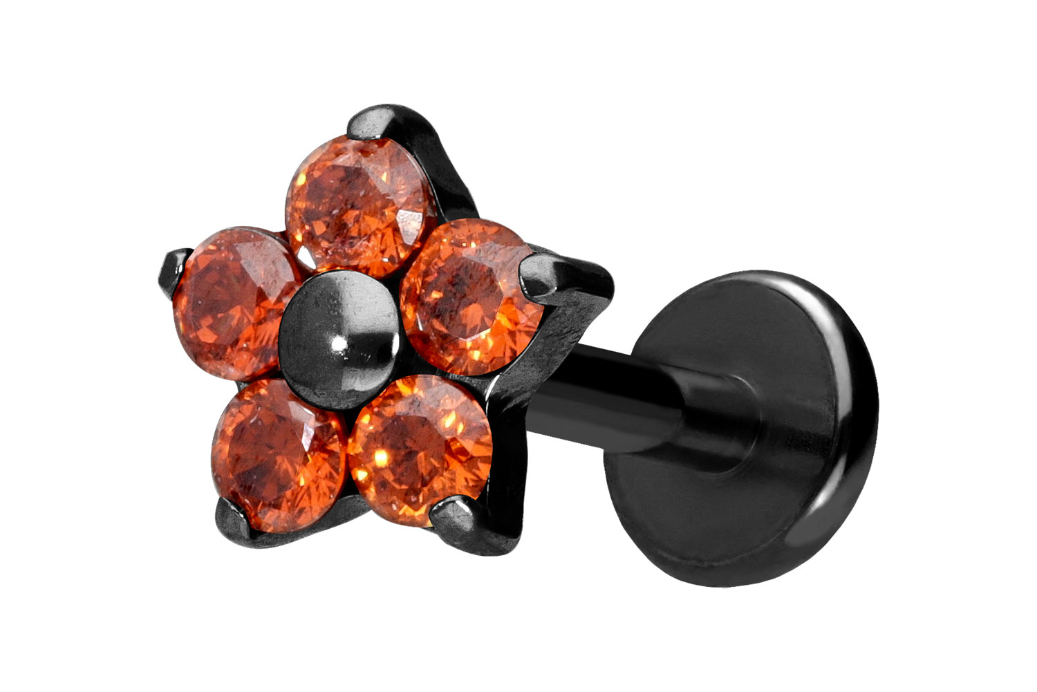 Titan Labret Piercing mit Push Fit KRISTALLBLUME